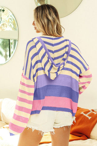 BiBi Striped Color Block  Hooded Knit Top - 1985 the VAULT Boutique