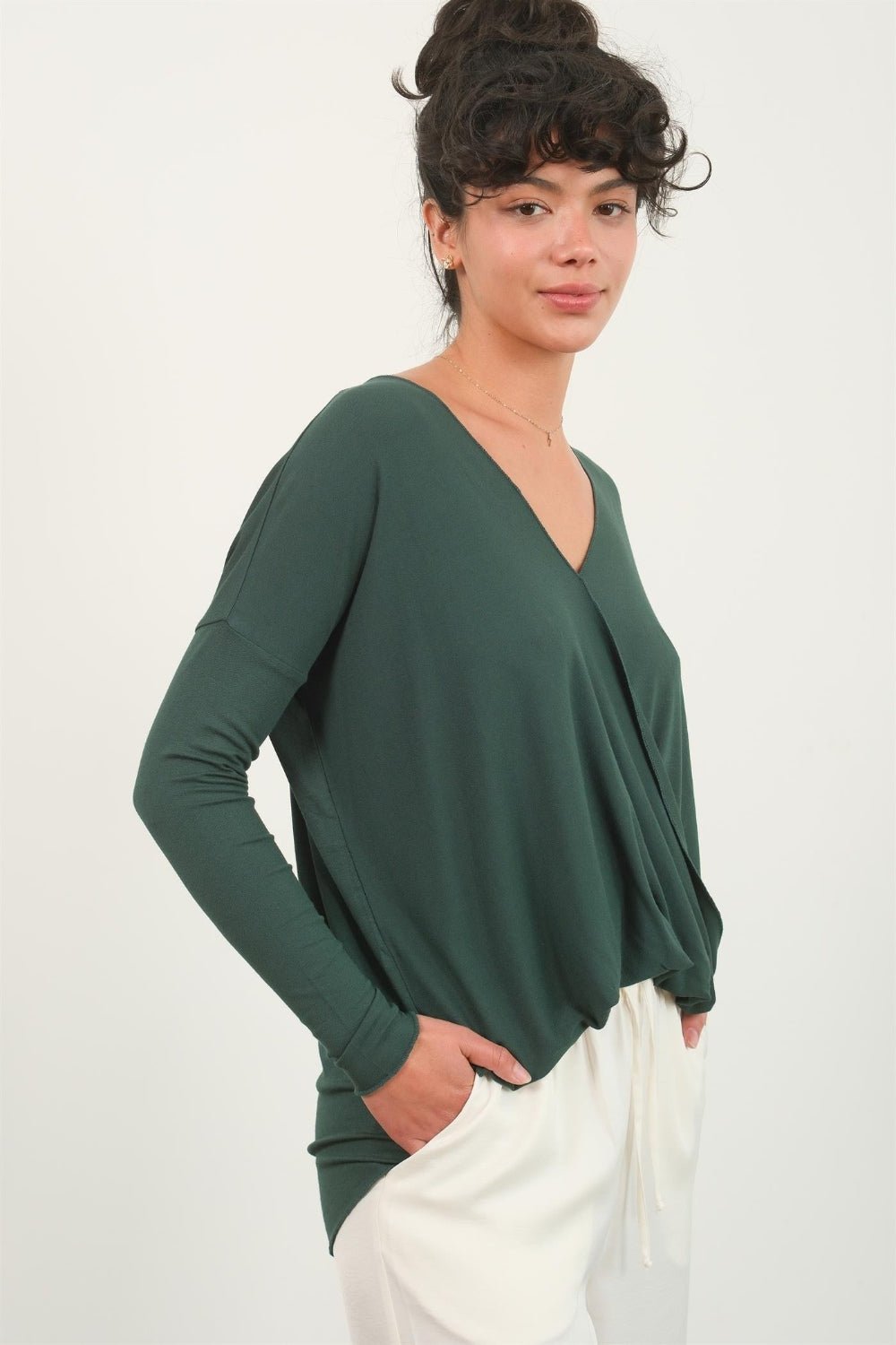 HYFVE Draped Drop Shoulder Long Sleeve Top - Happily Ever Atchison Shop Co.