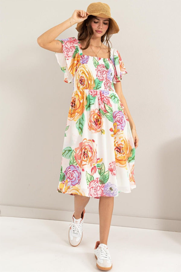 HYFVE Floral Flutter Sleeve Smocked Dress - Happily Ever Atchison Shop Co.