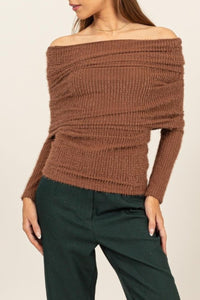 HYFVE Fuzzy Off Shoulder Textured Knit Top - Happily Ever Atchison Shop Co.