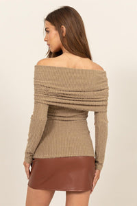 HYFVE Fuzzy Off shoulder Textured Knit Top - Happily Ever Atchison Shop Co.