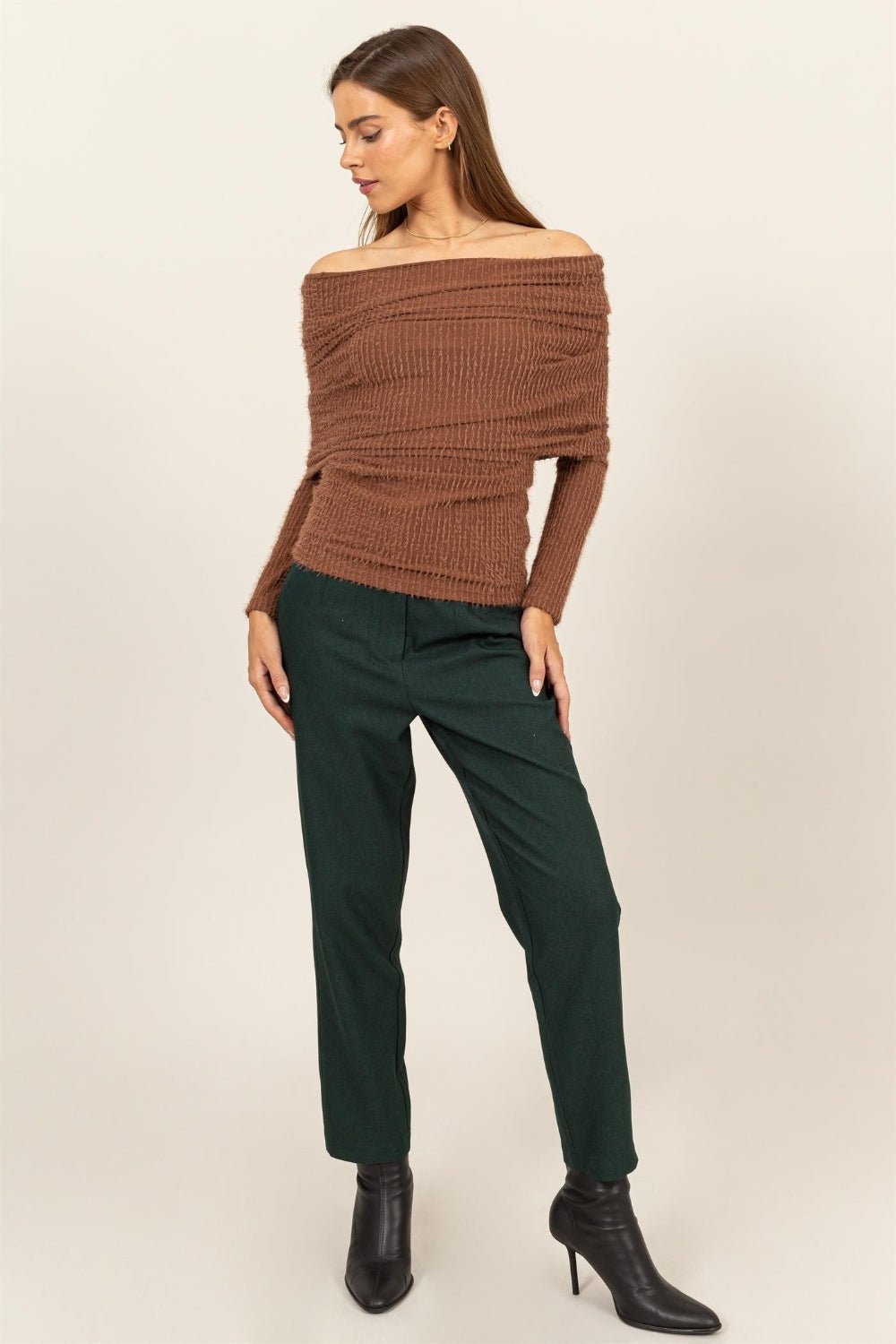 HYFVE Fuzzy Off Shoulder Textured Knit Top - Happily Ever Atchison Shop Co.