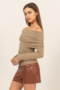 HYFVE Fuzzy Off shoulder Textured Knit Top - Happily Ever Atchison Shop Co.