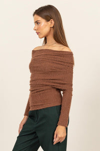 HYFVE Fuzzy Off Shoulder Textured Knit Top - Happily Ever Atchison Shop Co.