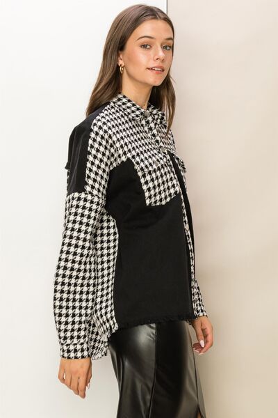 HYFVE Houndstooth Contrast Raw Hem Jacket - Happily Ever Atchison Shop Co.