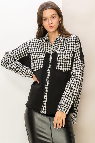 HYFVE Houndstooth Contrast Raw Hem Jacket - Happily Ever Atchison Shop Co.