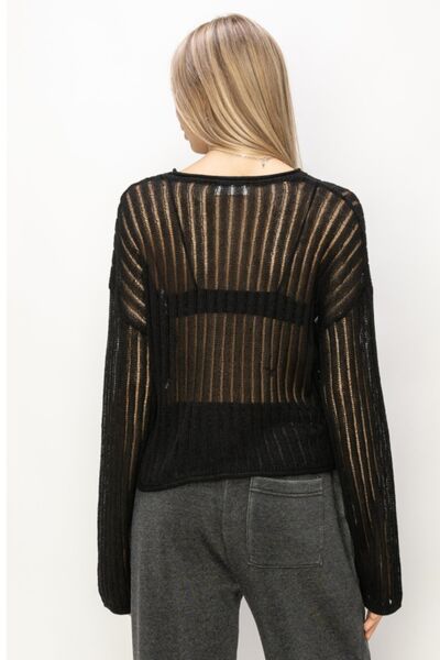 HYFVE Openwork Ribbed Long Sleeve Knit Top - Happily Ever Atchison Shop Co.