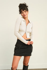 HYFVE Ribbed Double Zip Cropped Cardigan - Happily Ever Atchison Shop Co.