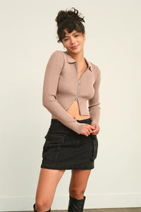 HYFVE Ribbed Double Zip Cropped Cardigan - Happily Ever Atchison Shop Co.