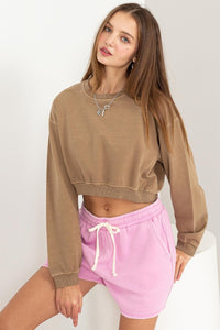 HYFVE Round Neck Long Sleeve Cropped Sweatshirt - Happily Ever Atchison Shop Co.