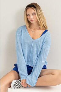 HYFVE V - Neck Stripe Texture Long Sleeve Top - Happily Ever Atchison Shop Co.