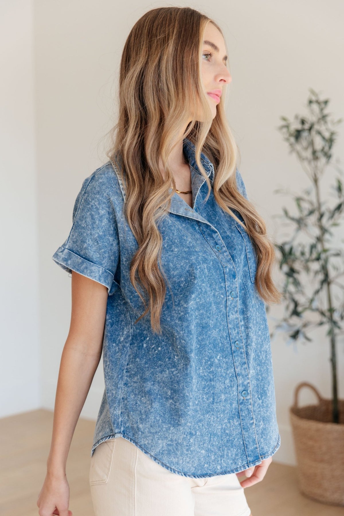 I Could Be Famous Denim Button Up - Happily Ever Atchison Shop Co.