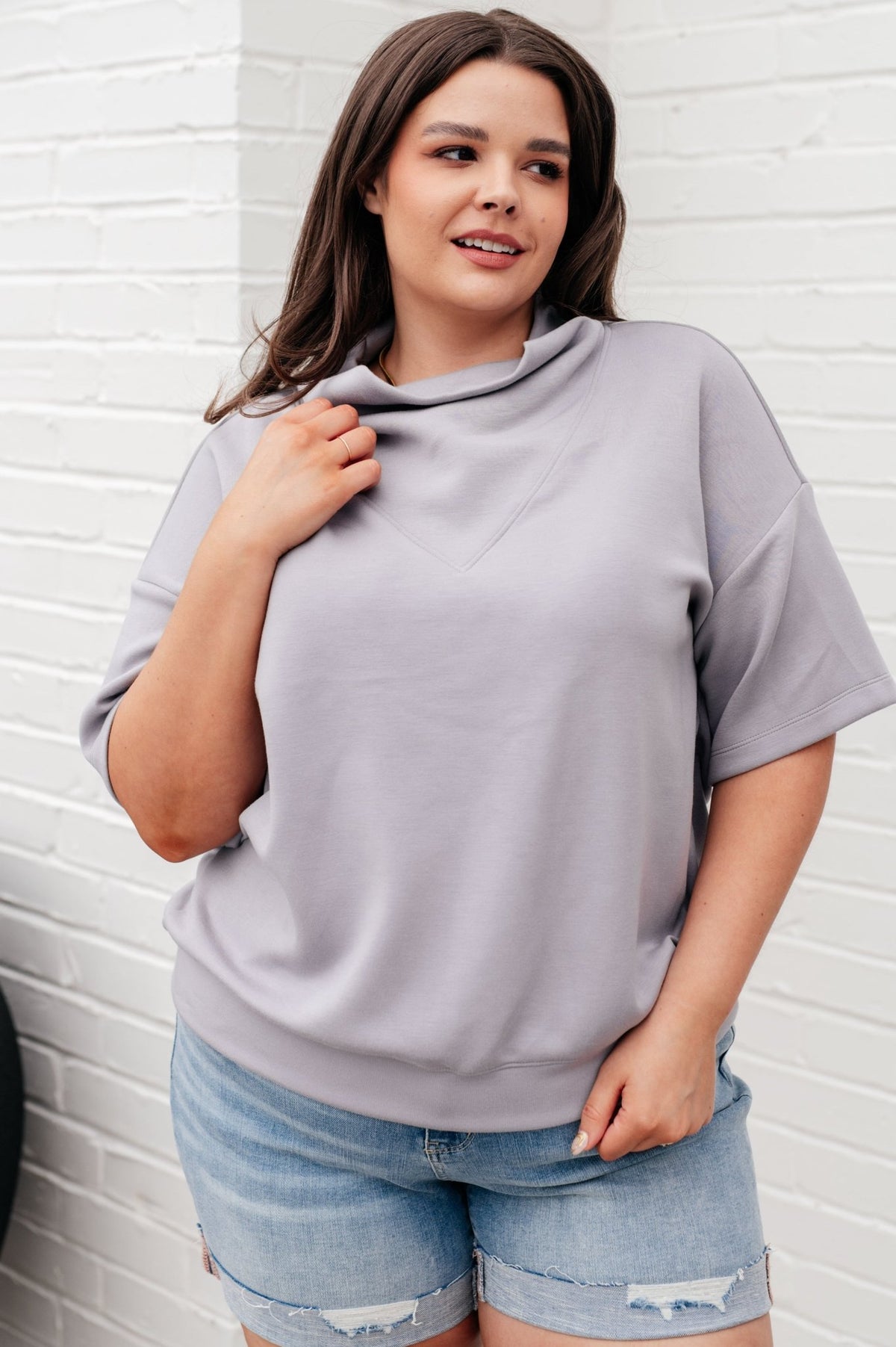 I Just Felt Like It Mock Neck Top in Mystic Grey - Happily Ever Atchison Shop Co.