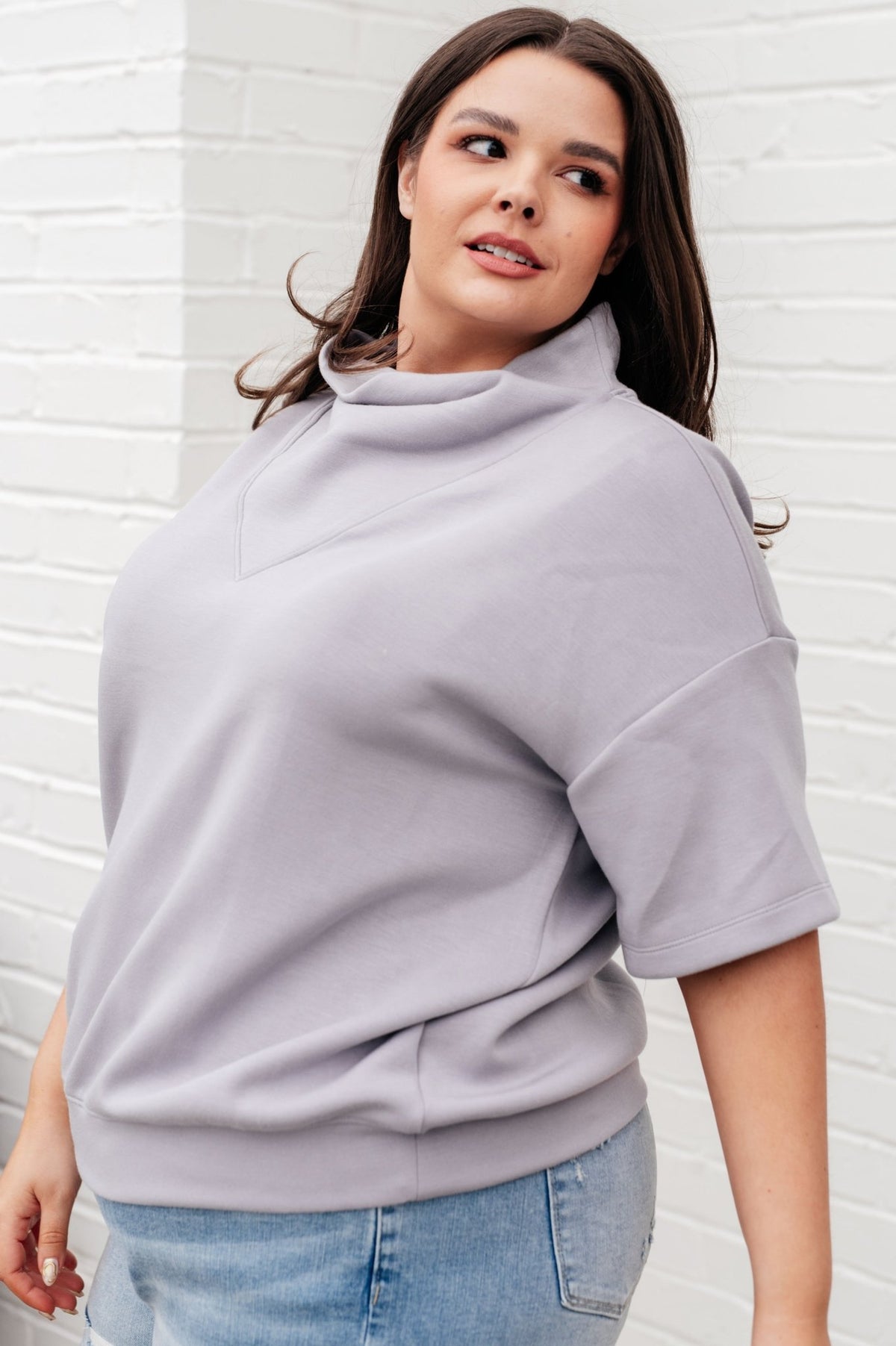 I Just Felt Like It Mock Neck Top in Mystic Grey - Happily Ever Atchison Shop Co.