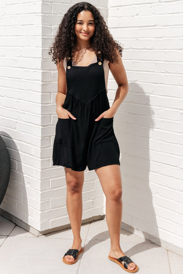 I Want You Back Linen Blend Shortalls in Black - Happily Ever Atchison Shop Co.