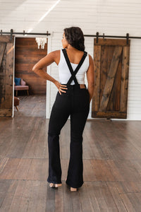 Imogene Control Top Retro Flare Overalls in Black - Happily Ever Atchison Shop Co.