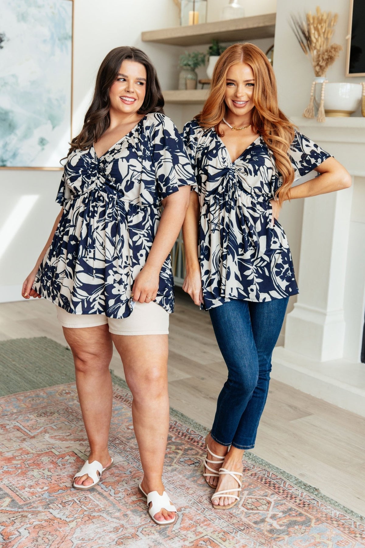 In Contrast Floral V - Neck Top - Happily Ever Atchison Shop Co.