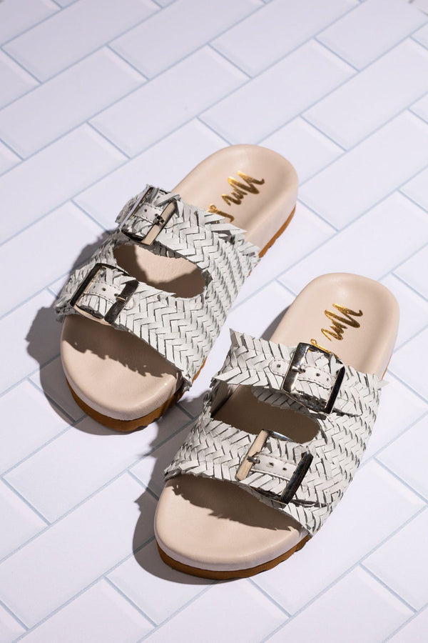 Intertwine Dual Woven Strap Slide in White - 1985 THE VAULT