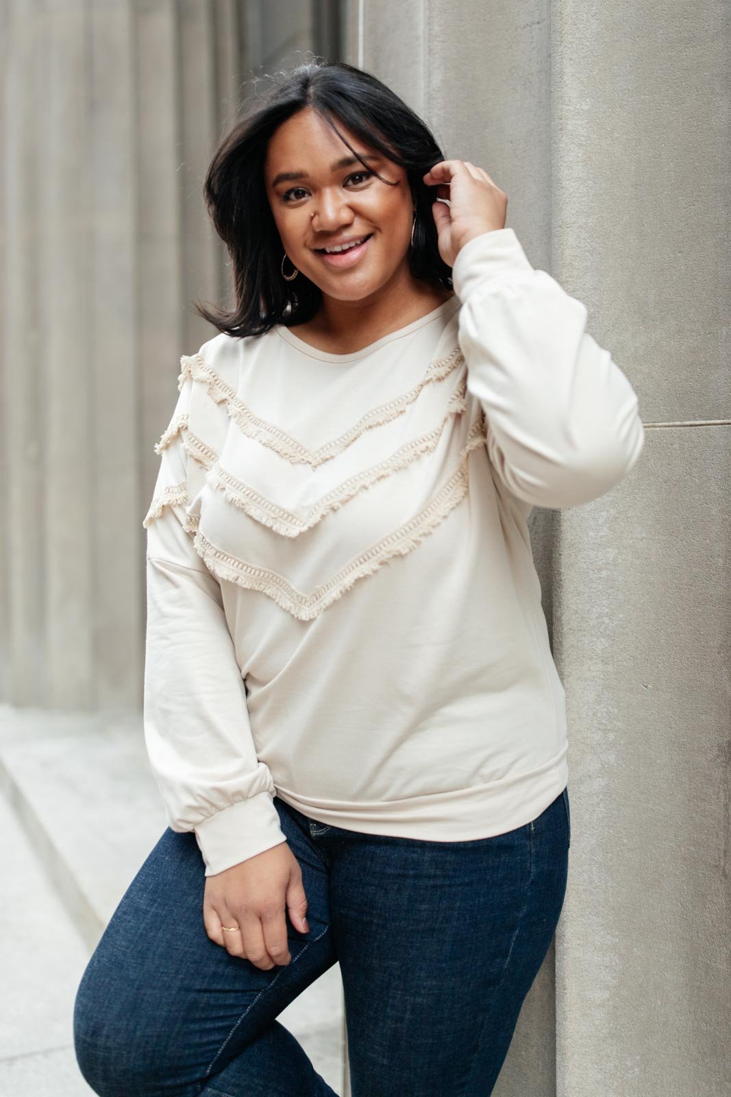 Into The Fringe Top in Beige - Happily Ever Atchison Shop Co.