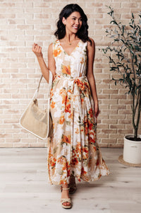 It's All Sunshine V - Neck Floral Dress in Orange - Happily Ever Atchison Shop Co.