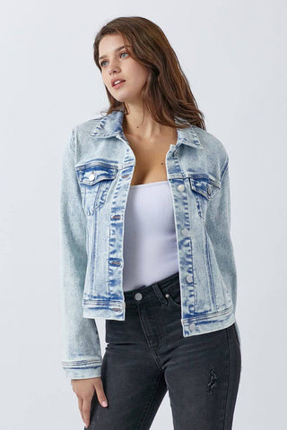 RISEN Button Up Washed Denim Jacket - 1985 the VAULT Boutique