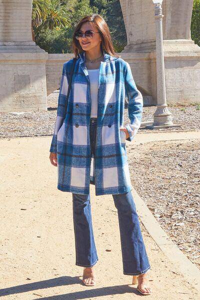 Double Take Full Size Plaid Button Up Lapel Collar Coat - 1985 the VAULT Boutique