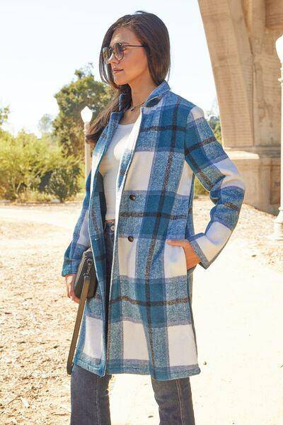 Double Take Full Size Plaid Button Up Lapel Collar Coat - 1985 the VAULT Boutique