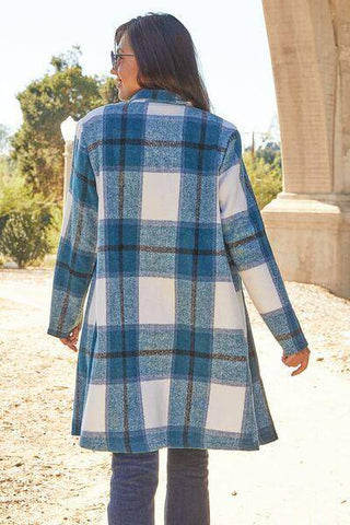 Double Take Full Size Plaid Button Up Lapel Collar Coat - 1985 the VAULT Boutique