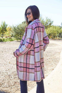 Double Take Full Size Plaid Button Up Lapel Collar Coat - 1985 the VAULT Boutique