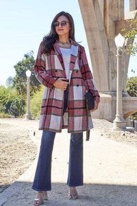 Double Take Full Size Plaid Button Up Lapel Collar Coat - 1985 the VAULT Boutique