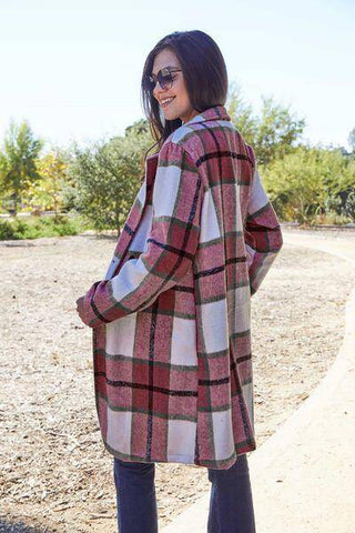 Double Take Full Size Plaid Button Up Lapel Collar Coat - 1985 the VAULT Boutique