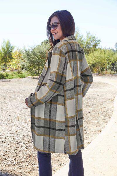 Double Take Full Size Plaid Button Up Lapel Collar Coat - 1985 the VAULT Boutique