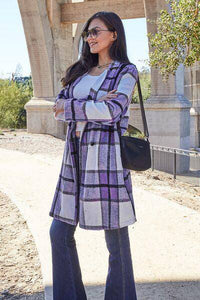 Double Take Full Size Plaid Button Up Lapel Collar Coat - 1985 the VAULT Boutique