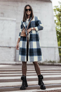 Double Take Full Size Plaid Button Up Lapel Collar Coat - 1985 the VAULT Boutique