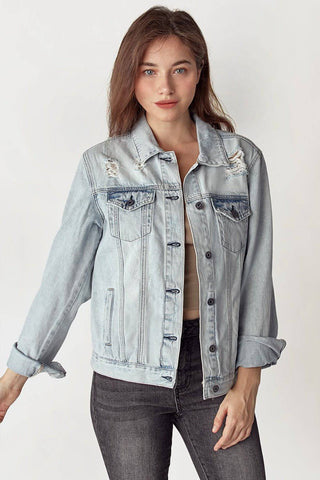 RISEN Distressed Button Up Jacket - 1985 the VAULT Boutique