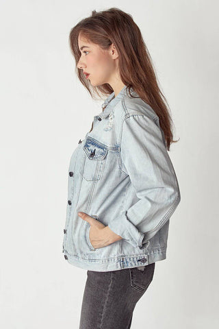 RISEN Distressed Button Up Jacket - 1985 the VAULT Boutique