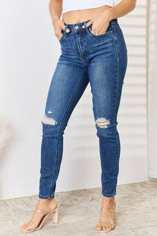 Judy Blue Full Size High Waist Distressed Slim Jeans - 1985 the VAULT Boutique