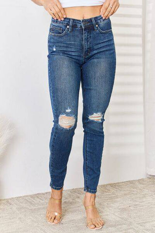 Judy Blue Full Size High Waist Distressed Slim Jeans - 1985 the VAULT Boutique