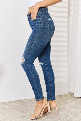 Judy Blue Full Size High Waist Distressed Slim Jeans - 1985 the VAULT Boutique