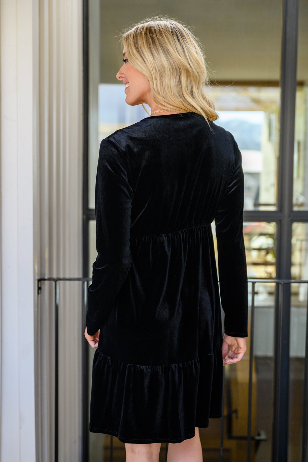 Jentsyn Velvet V - Neck Dress in Black - Happily Ever Atchison Shop Co.