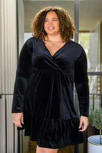 Jentsyn Velvet V - Neck Dress in Black - Happily Ever Atchison Shop Co.