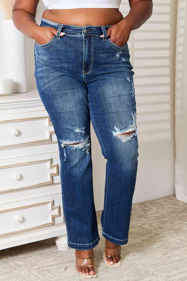 Judy Blue Full Size Mid Rise Hand Sand & Destroy Bootcut Jeans - Happily Ever Atchison Shop Co.