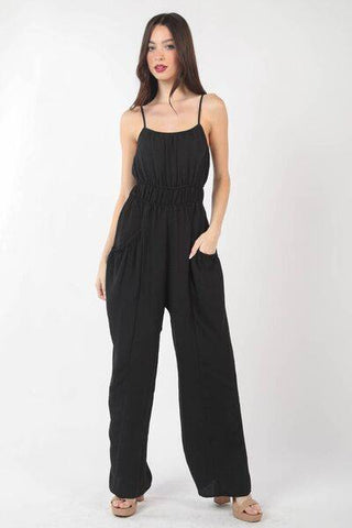 VERY J Pintuck Detail Woven Sleeveless Jumpsuit - 1985 the VAULT Boutique