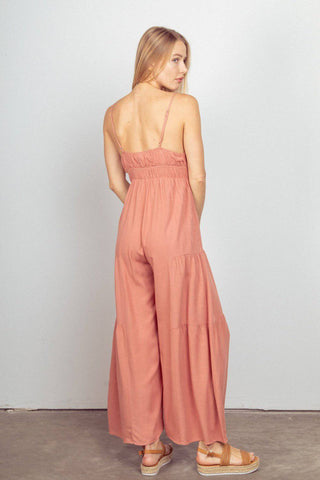 VERY J Sleeveless Ruched Wide Leg Jumpsuit - 1985 the VAULT Boutique