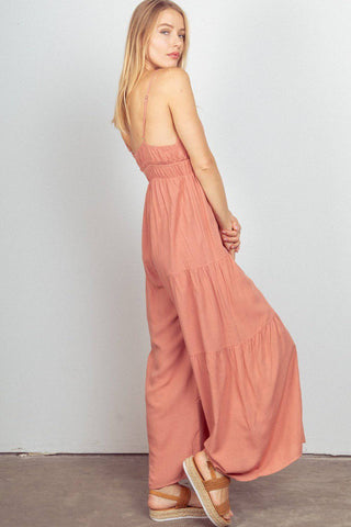 VERY J Sleeveless Ruched Wide Leg Jumpsuit - 1985 the VAULT Boutique