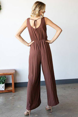 First Love Tie Back Sleeveless Slit Wide Leg Jumpsuit - 1985 the VAULT Boutique