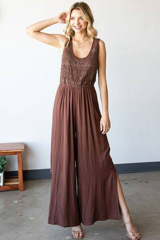 First Love Tie Back Sleeveless Slit Wide Leg Jumpsuit - 1985 the VAULT Boutique