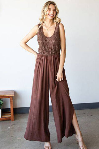 First Love Tie Back Sleeveless Slit Wide Leg Jumpsuit - 1985 the VAULT Boutique