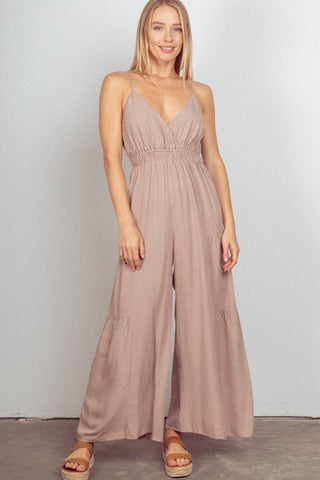 VERY J Sleeveless Ruched Wide Leg Jumpsuit - 1985 the VAULT Boutique