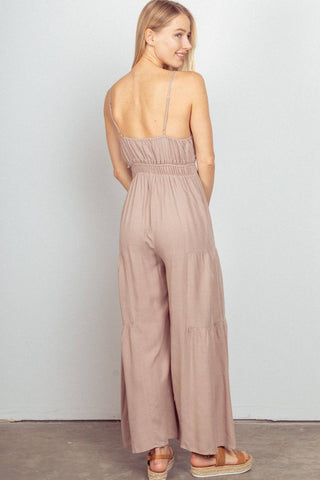 VERY J Sleeveless Ruched Wide Leg Jumpsuit - 1985 the VAULT Boutique